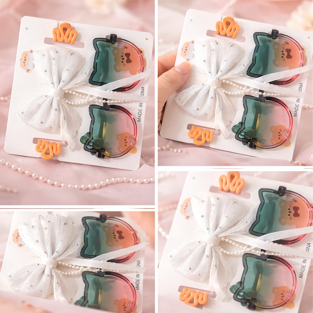 White Bow Hair Accessories & Cute Sunglasses Gift Set for Girls