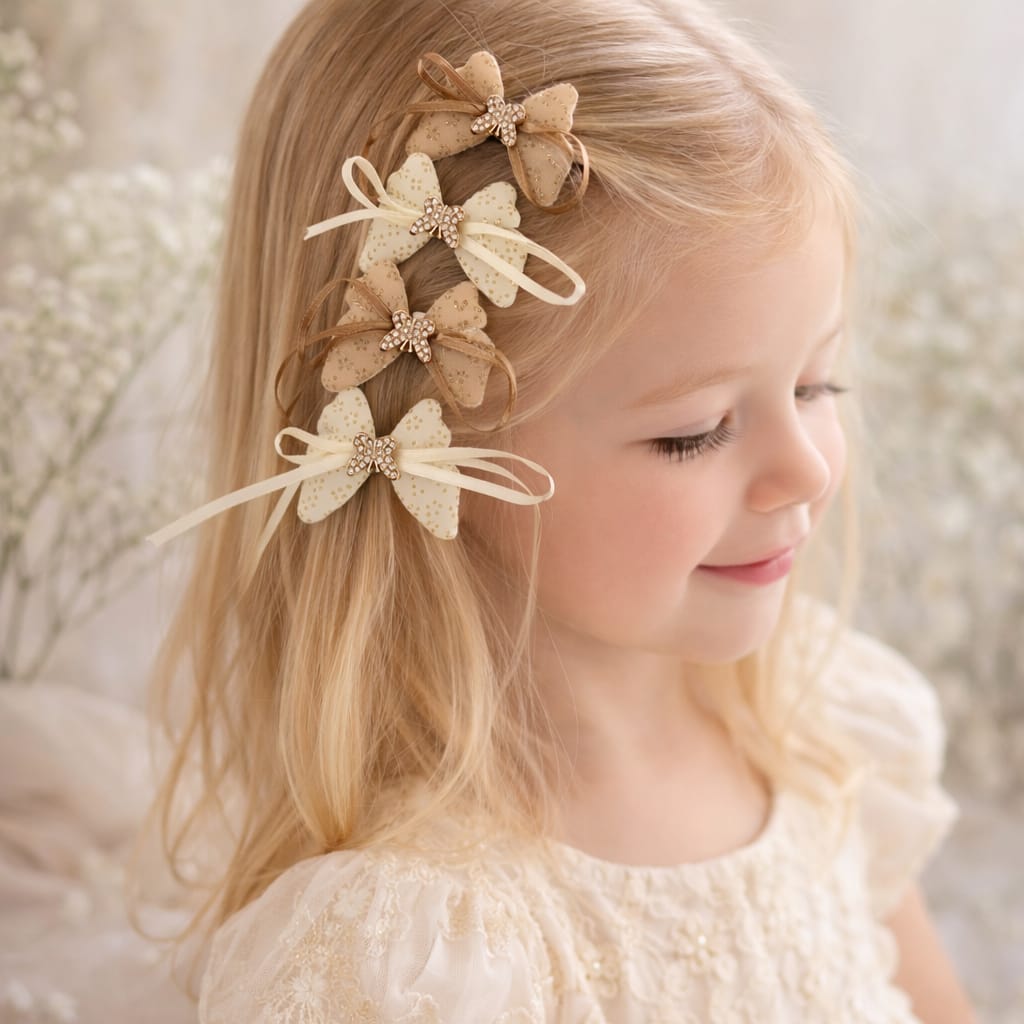 White & Brown Bow Hair Clips Set for Girls – Elegant Hair Accessories (Set of 10/5)