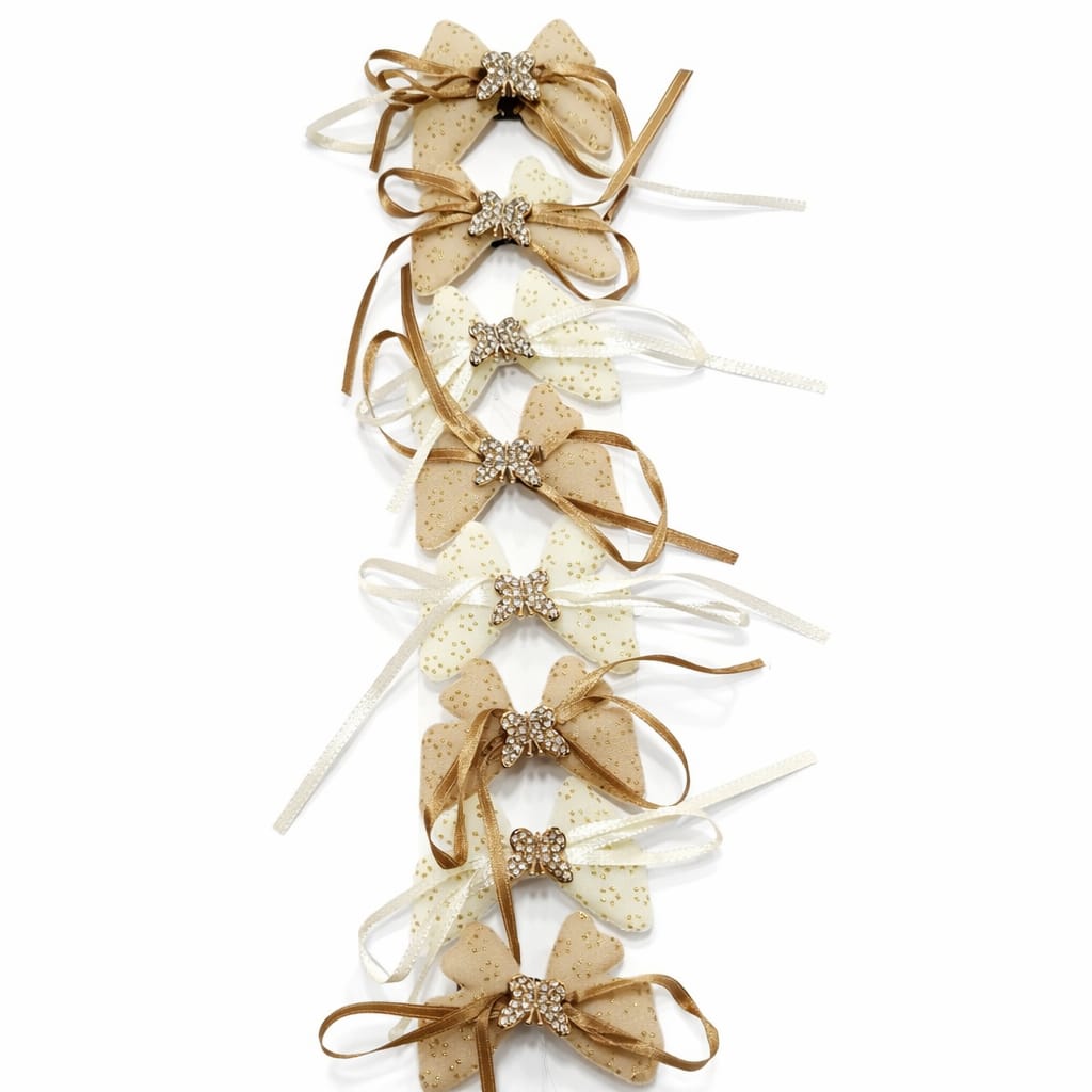 White & Brown Bow Hair Clips Set for Girls – Elegant Hair Accessories (Set of 10/5)