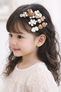 Kids Cute Bunny & Flower Hair Clips Set | Pearl & Heart Hair Accessories for Girls (6 Pairs)