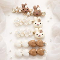 Kids Cute Bunny & Flower Hair Clips Set | Pearl & Heart Hair Accessories for Girls (6 Pairs)