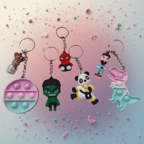 Cute Keychains Set of 5 for Kids & Adults | Panda, Dog & Pop It Key Chain Gift Set