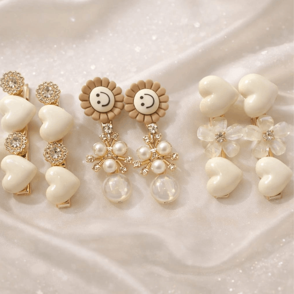 Kids Cute Bunny & Flower Hair Clips Set | Pearl & Heart Hair Accessories for Girls (6 Pairs)